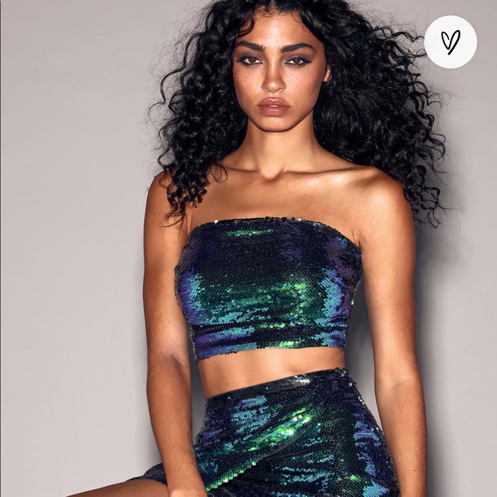NWT Lulus Dancefloor Favorite Green Sequin Crop